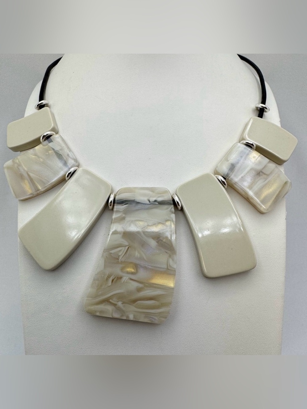 Cream Glow Acrylic Resin Statement Necklace Geometric Modern Bib Bold